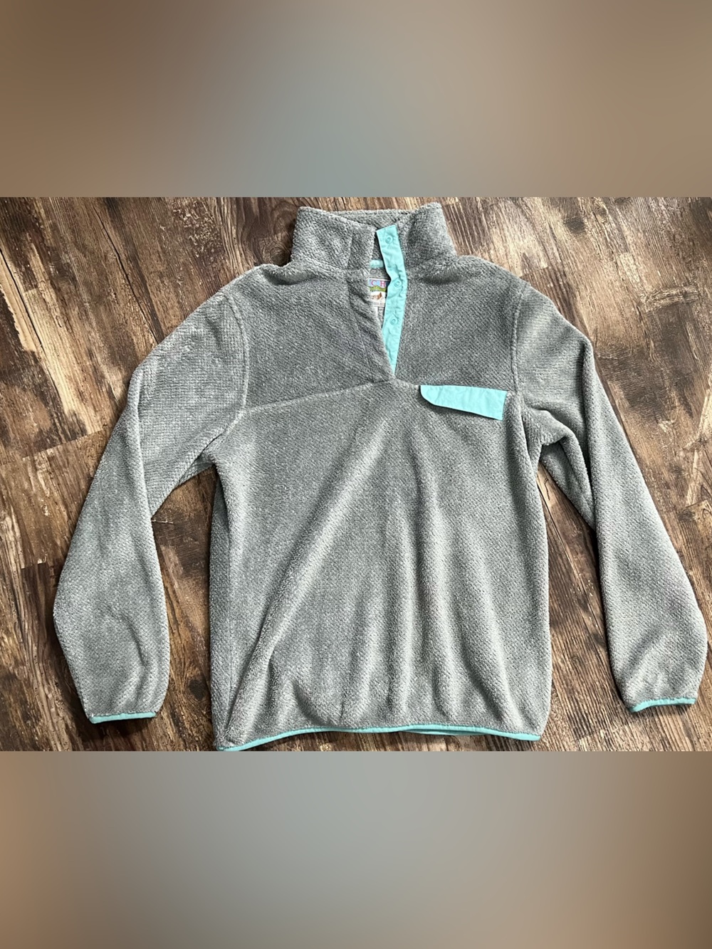 Jachs Gray Fleece Pullover with Teal Trim